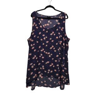 Torrid Floral Chiffon Tank Top Womens Sz 4X Navy Sleeveless Sheer‎ Flowy Summer
